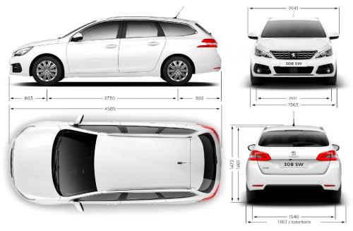 Szkic techniczny Peugeot 308 II SW Facelifting