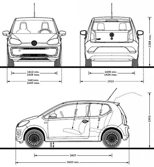 Szkic techniczny Volkswagen up! Hatchback 3d Facelifting