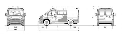 Szkic techniczny Fiat Ducato IV Brygadówka krótka Facelifting