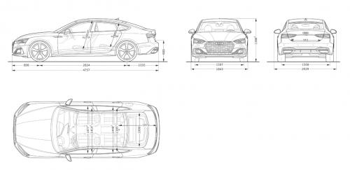 Szkic techniczny Audi A5 F5 Sportback Facelifting