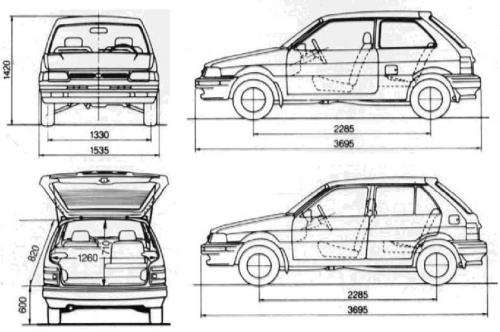 Szkic techniczny Subaru Justy I