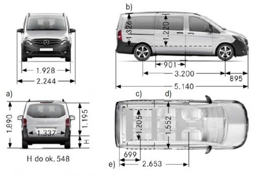 Szkic techniczny Mercedes Vito W447 Tourer Długi