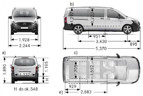 Szkic techniczny Mercedes Vito W447 Tourer Extra Długi