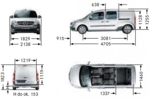 Szkic techniczny Mercedes Citan W415 Mixto Ekstradługi