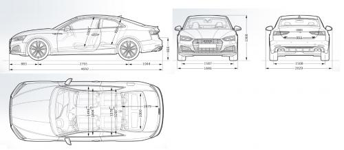 Szkic techniczny Audi A5 F5 S5 Coupe