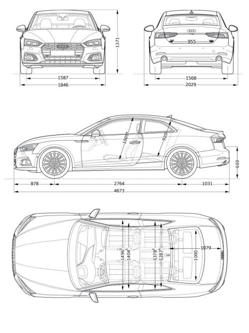 Szkic techniczny Audi A5 F5 Coupe