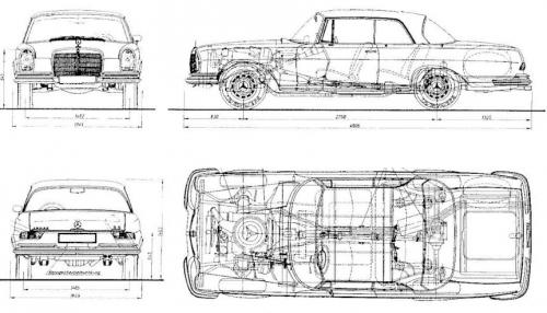 Szkic techniczny Mercedes W111 Coupe