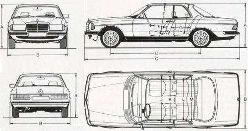 Szkic techniczny Mercedes W123 Coupe