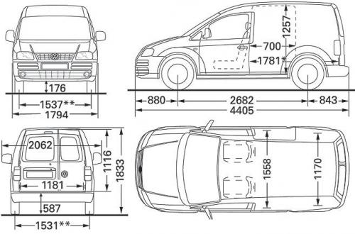 Szkic techniczny Volkswagen Caddy III Furgon