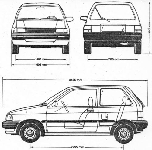 Szkic techniczny Ford Festiva I