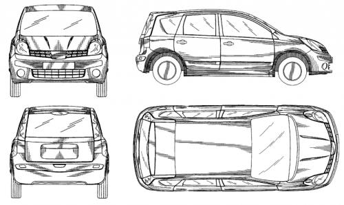 Szkic techniczny Nissan Note I Mikrovan