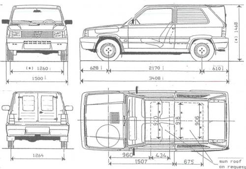 Szkic techniczny Fiat Panda I Van