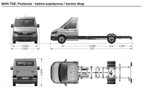 Szkic techniczny Man TGE Podwozie bardzo długie - kabina pojedyncza